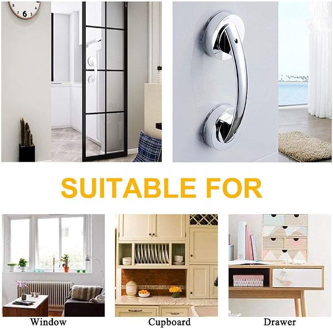 Suction Grab Bar, Portable Suction Handle Bar Suction Grip Bar for Window Door Drawer Cabinet Mini Fridge Grab Puller (White)
