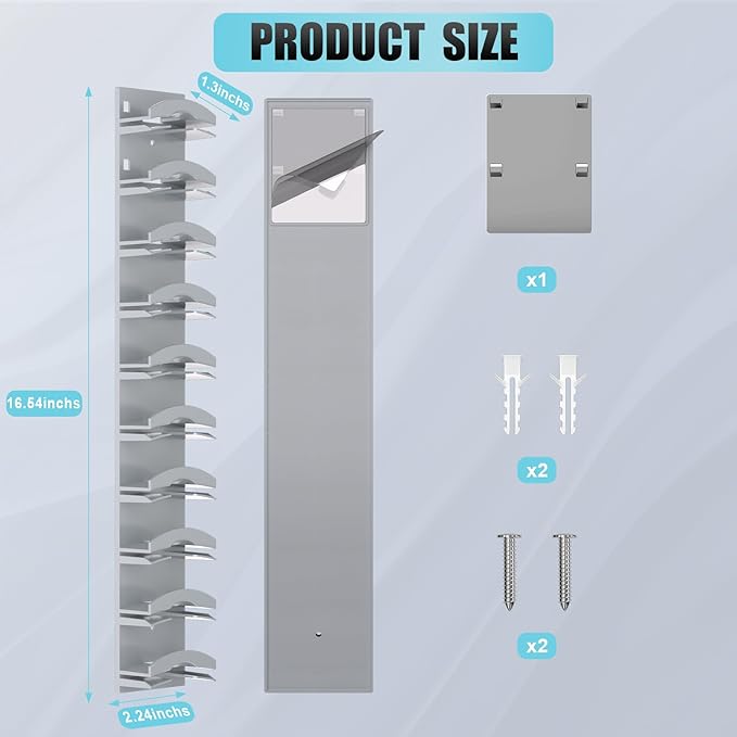 Hat Organizer for Baseball Caps, Hat Rack for Wall with Strong Adhesive Hold up to 10 Hats, Hat Hanger Holder Display for Door Closet, Cap Organizer Storage Multilayer Two Mounting Option(Grey)