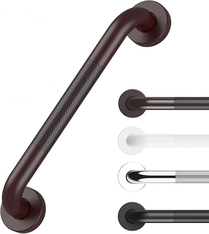 Anti Slip Grab Bars for Shower Oil Brown, Safety Textured Grip Shower Grab Bars for Seniors, Holds up to 500LBs, Knurled Handicap Grab Bars for Wall with Concealed Screws, 12 Inch