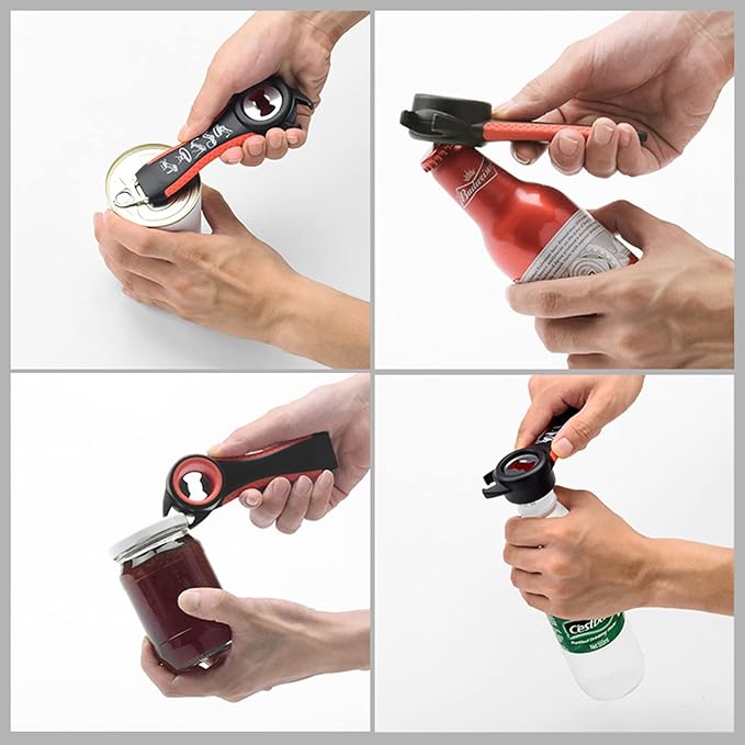 2Pcs 5 In 1 Multi Bottle Opener, Jar Bottle Can Opener Kitchen Multi Tools Opener, Lid Twist Off Gripper, for Seniors Rheumatoid Arthritis Good Kitchen Tool (black/white)