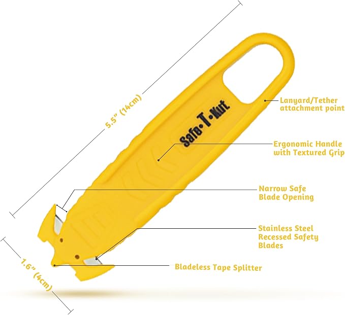 Safe•T•Kut Safety Box Cutter 20 Pack – Enclosed Blade Utility Knife for Opening Boxes, Packaging, Plastic Wrap, Tape & Zip Ties