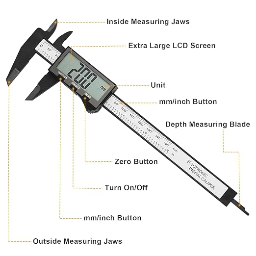 Digital Caliper, Sangabery Dial Caliper 6 Inch with Extra-Large LCD Screen, Plastic Vernier Calipers Measuring Tool, Electronic Ruler, Inch & Millimeter Conversion, Use for Jewelry, Industrial, DIY