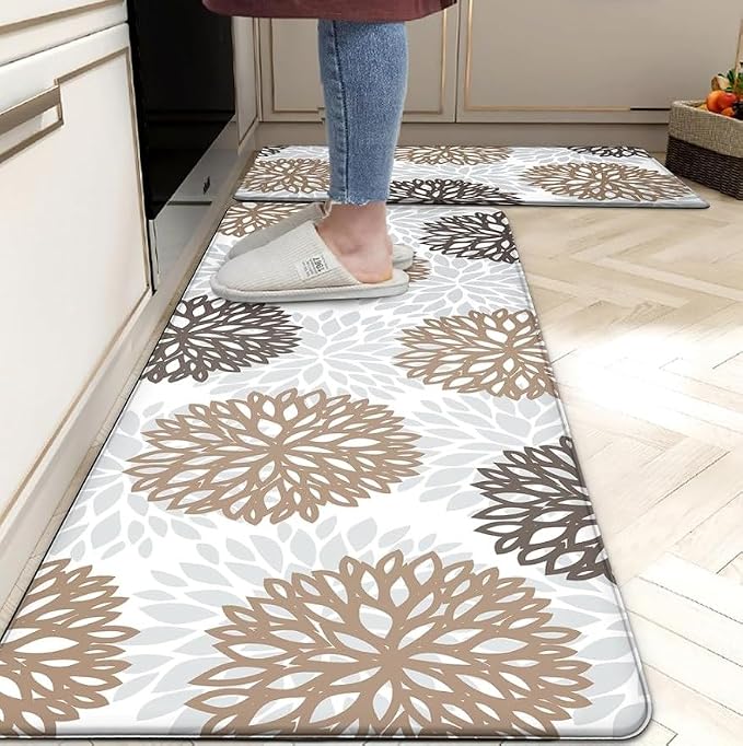 Cushioned Anti-Fatigue Kitchen Mats for Floor – Non-Slip Waterproof Memory Foam Runner, Extra Wide & Long, Comfortable Standing Mat for Kitchen, Sink, Office, Laundry, Brown Gray