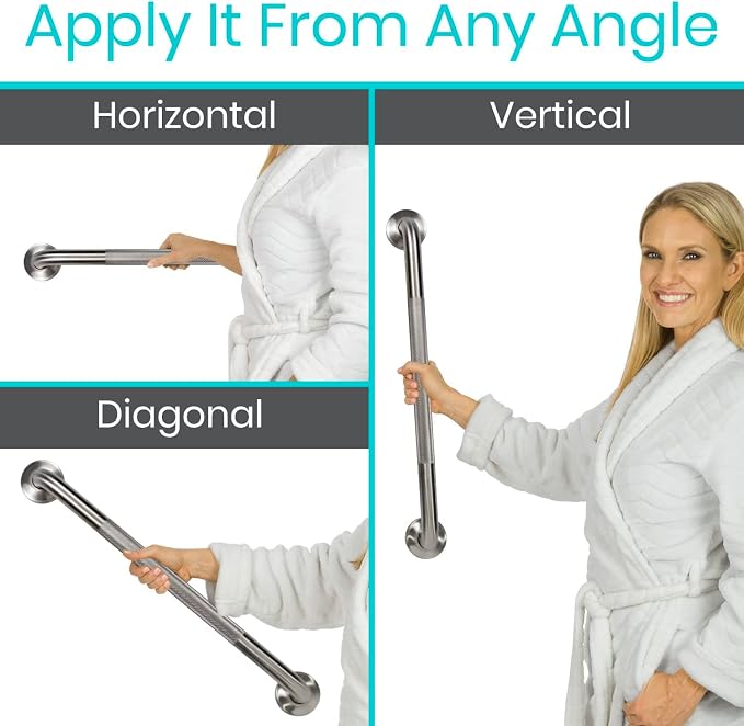 Vive Shower Bars for Elderly - Grab Bar Bathroom Antislip Handrail for Seniors, Elderly Assistance Product, Heavy Duty Shower Handles, Handicap, Stainless Steel, Multipurpose, 440 lbs