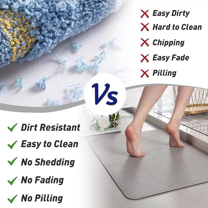 MontVoo -Bath Mat-Rubber Backing Non SlipThin Bathroom Rugs Fit Under Door- Quick Dry Absorbent Faux Suede Surface Grey Bathroom Floor Mats-Shower Rug for in Front of Bathtub Shower Gray 16x24