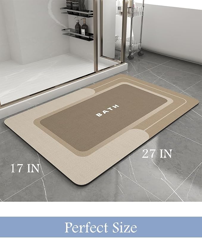 MontVoo Bath Mat-Bath Mat Rug Non Slip Super Absorbent Stain Resistant Quick Dry Thin Bathroom Rug-Bath Mats for Bathroom Floor Bathtub Vanity-Bathmat Bath Rug Easy Care-17"x27",Beige
