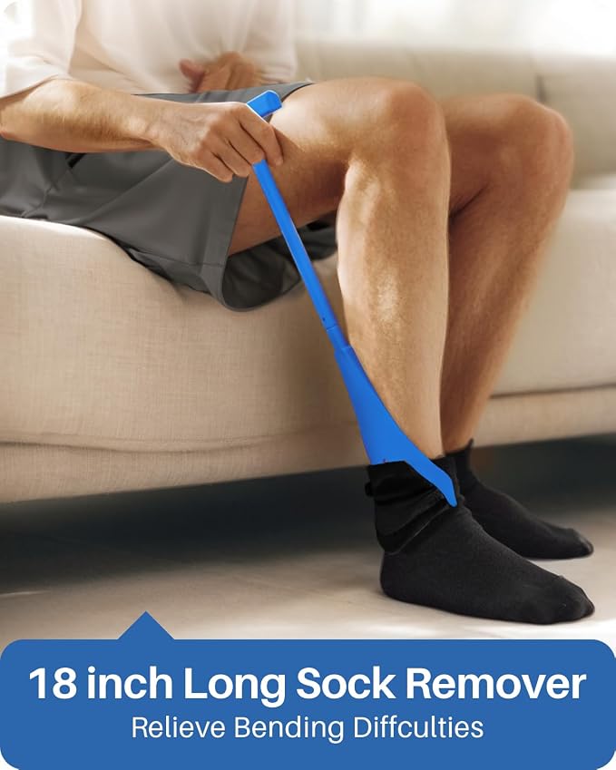 Jellas 4.6 Inch Wide Sock Aid Kit - Long Rope Assist Device for Seniors, Limited Mobility, Post-Surgery | No Bend Sock Helper & Remover | Easy On/Off Socks Tool (Blue)