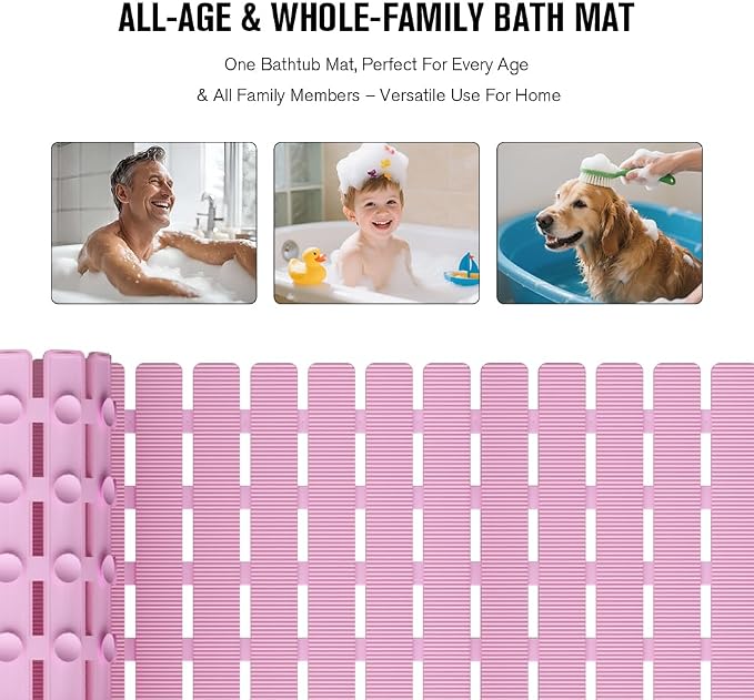 MBOSS Bath Tub Shower Mat Non Slip Bathtub Mats for Bathroom Shower Floor Mat Bath Mats for Shower Tub Anti Slip Shower Mat with Drain Hole and Large Suction Cups (Pink, 27.5 X 15.7 Inch)
