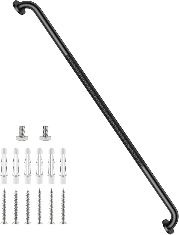 48 Inch Anti Slip Shower Grab Bar, Munzong Bathroom Grab Bar for Showers, Black Knurled Handicap Balance Bar,Safety Hand Rail Support Elderly Senior Assist Bath Handle
