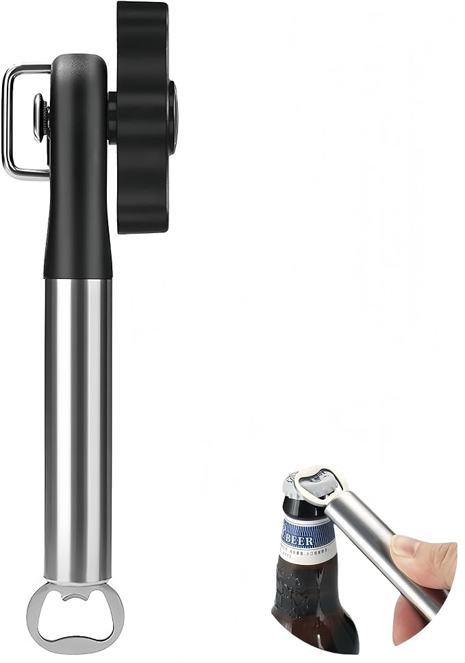 Safe Cut Can Opener, smooth edge can opener stainless steel Multifunction can opener manual and Bottle Opener Easy to Use,Handheld Easy Turn Knob,Works for safety can openers for seniors.