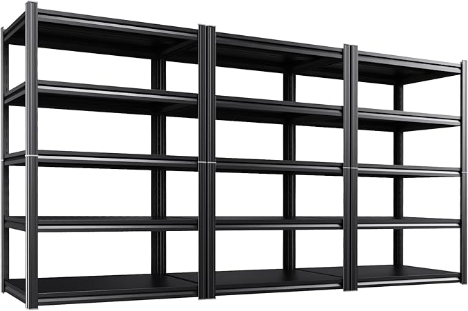 3-Pack Heavy Duty Garage Shelving for Large Storage & Garage Organization, 71"H x 46"W x 20"D Adjustable 5-Tier All Metal Storage Shelf for Tools, Storage Bins, Bulk Items, Warehouse & Workshop