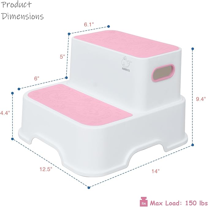 Harwaya Pink Toddler Step Stool for Bathroom Sink 2 Pack, Kids Step Stools for Girls Toilet Potty Training, Plastic Stepping Stool for Toddlers Child Kid Kitchen Bedroom (Included Two Faucet Extender)