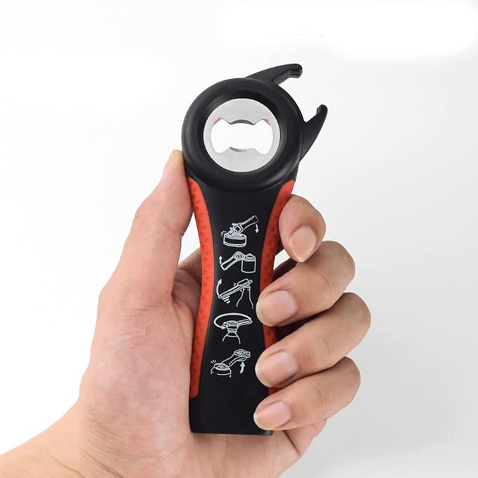 2Pcs 5 In 1 Multi Bottle Opener, Jar Bottle Can Opener Kitchen Multi Tools Opener, Lid Twist Off Gripper, for Seniors Rheumatoid Arthritis Good Kitchen Tool (black/white)