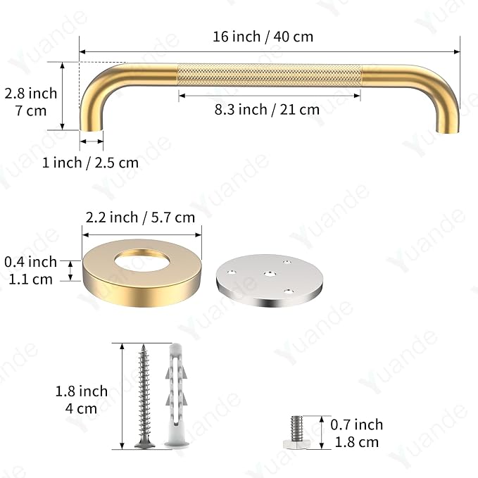 4 Pack 16 Inch Shower Grab Bar, YuanDe Gold Bathroom Grab Bar Handle w/Anti-Slip Knurled Grip, Stainless Steel Bath Balance Bar, 1" Diameter Safety Hand Rail Support,Handicap Injury Elderly Senior