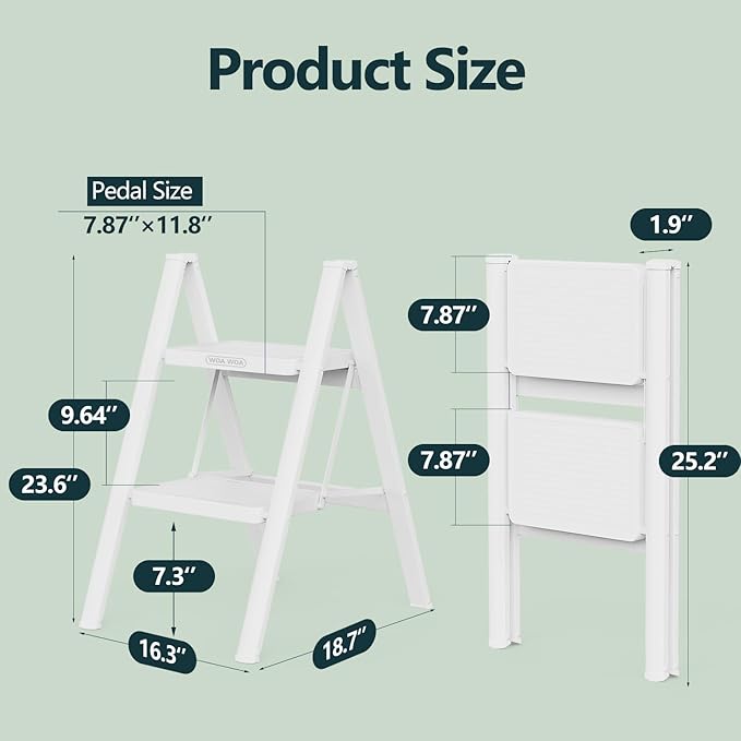WOA WOA Step Ladder for Home, Foldable Step Stool for Kitchen with Non-Slip Pedals, Sturdy Ladders Supports up to 330 lbs, Compact and Portable - 2 Step/White