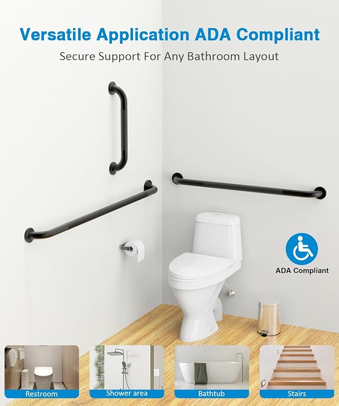 Grab Bar Bundle for ADA Compliance, Matte Black Stainless Steel 1.5" Diameter 3-Piece Set (18", 36", 42") for Commercial Restrooms & Shower Safety Bars for Seniors with Knurled Grip