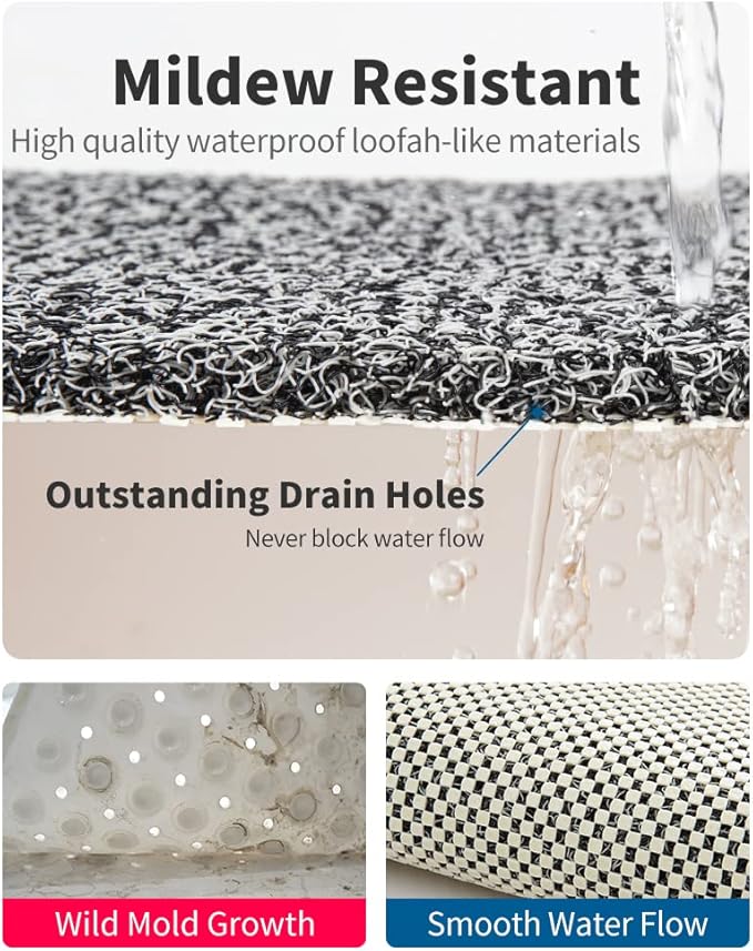 Non Slip Shower Mat, Comfortable Bath mat for Textured Surface,Quick Drying Easy Cleaning Shower Floor Mat for Wet Area,Without Suction Cups 24x24 Black