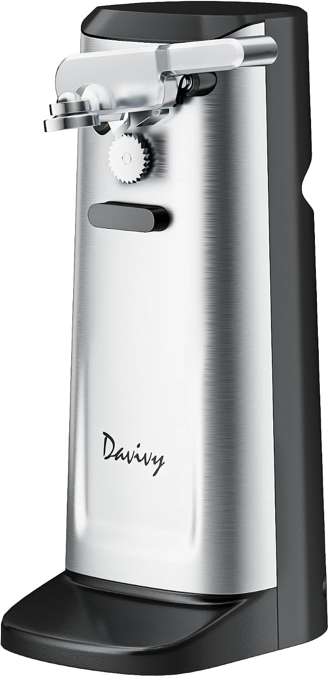 Davivy Electric Can Opener, Removable Stainless Steel Cutter and 3-in-1 Design with Knife Sharpener and Bottle Opener (Black-Stainless Steel)