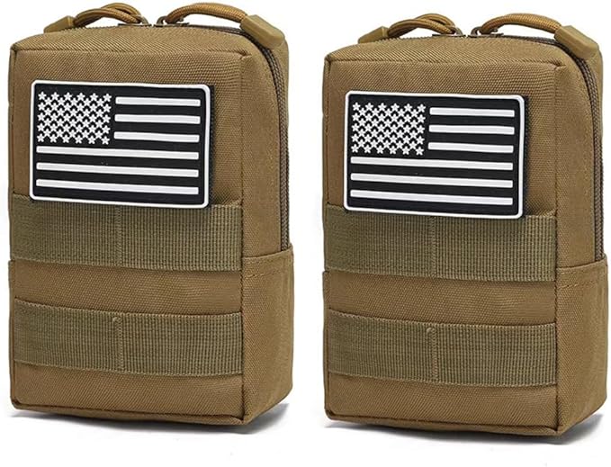 2 Pack Tactical Molle Pouches Small Molle Utility Pouch Small Tactical Accessory Bag Belt Pouches Vest Pouch Compact Water-Resistant EDC Pouch with Flag Patch