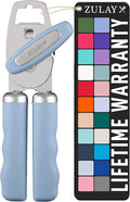 Zulay Kitchen Heavy Duty Stainless Steel Can Opener Manual with Bottle Opener - Rust Proof Manual Can Opener With Turn Knob & Comfy Soft Grip Handles - Light Blue