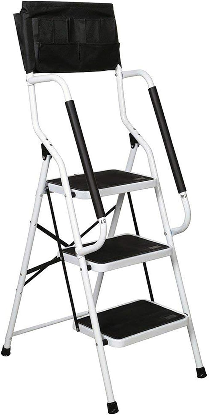 Wiberwi 3 Step Ladder with Handrails 500 lb Capacity Step Stool Folding Portable Ladders for Home Kitchen Steel Frame with Non-Slip Wide Pedal Stepladder with Attachable Tool Bag White