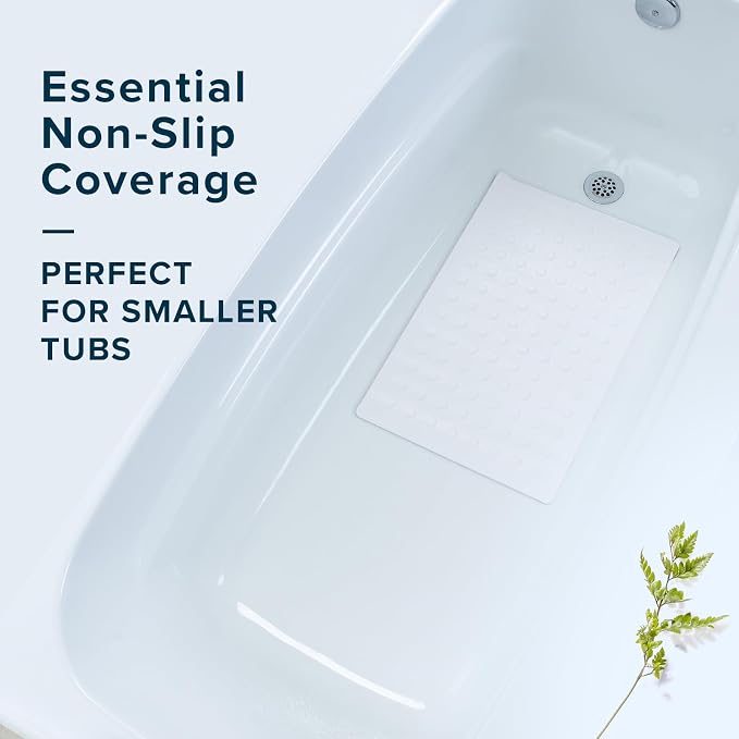 SlipX Solutions White Rubber Bath Safety Mat Provides Essential Coverage & Reliable Slip-Resistance in Tubs & Showers (14 x 22 Inch, 100 Suction Cups, Machine Washable)