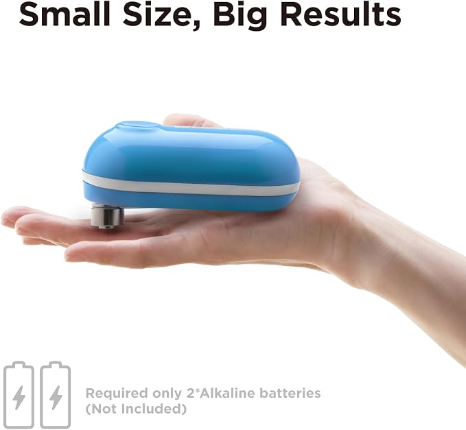 Kitchen Mama Mini Electric Can Opener Smooth Edge: Opens Can with One Press - Ultra-Compact, Portable, Hands-Free, Safe, Cordless, Seniors with Arthritis, Automatic, Battery Operated Appliance (Blue)
