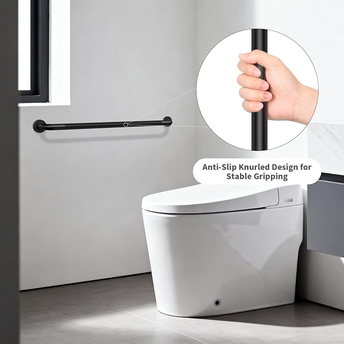 Black Grab Bar 40 Inch, iHansee Anti-Slip Bathroom Grab Bar w/Knurled Grip, Stainless Steel Safety Handrail for Toilet Bathtub Shower, Wall Mounted Matte Black Handicap Bars Handle for Senior Elderly