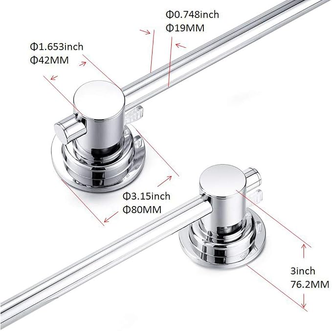 JiePai 24 inch Vacuum Suction Cup Towel Bar,Removeable Shower Mat Rod Shower Door Adhesive Towel Bar Suction Towel Rack (Chrome)