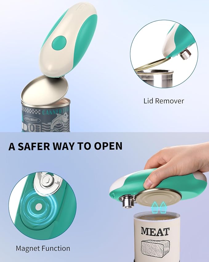 CIRCLE JOY Rechargeable Electric Can Opener, One-Touch Automatic Can Opening with Lid Remover & Smooth Edge Cutting, Food-Safe, Easy to Use for Seniors and Arthritis, Green