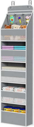 Univivi 6-Shelf Over Door Hanging Organizer Fabric Baby Door Storage with 5 Large Pockets and 3 Small PVC Pockets Wall Mount Hanging Storage Organizers for Baby Essential (Grey)