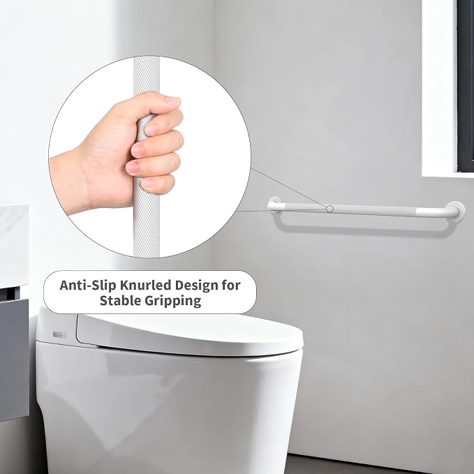 White Grab Bar 32 Inch, iHansee Anti-Slip Bathroom Grab Bar w/Knurled Grip, Stainless Steel Safety Handrail for Toilet Bathtub Shower, Wall Mounted Handicap Bars Handle for Senior Elderly
