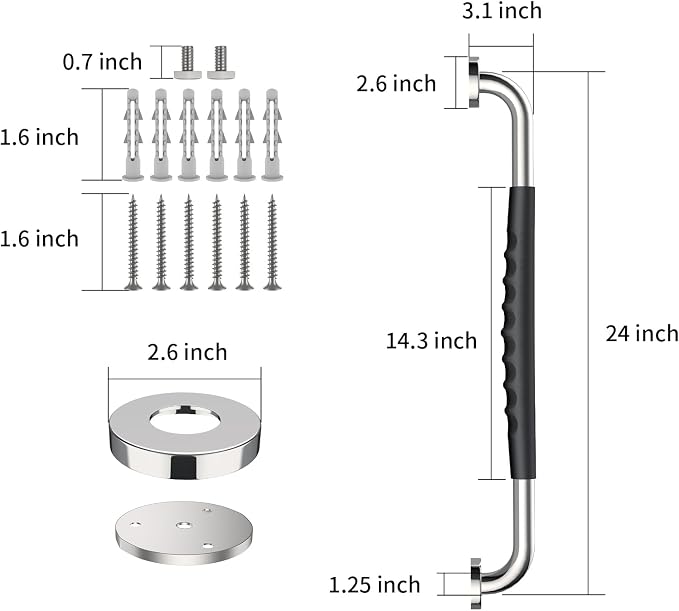 Anti-Slip Chrome Bathroom Grab Bar 24 inch, iMomwee Stainless Steel Shower Handrail for Elderly, Wall Mounted Safety Handicap Bars, Balanced Support Handle Bar for Senior
