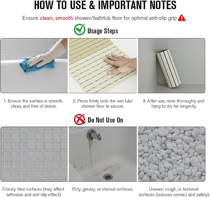MBOSS Bath Tub Shower Mat Non Slip Bathtub Mats for Bathroom Shower Floor Mat Bath Mats for Shower Tub Anti Slip Shower Mat with Drain Hole and Large Suction Cups