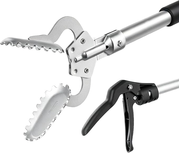 Heavy Duty Reacher Grabber Pickup Tool,38inch Short Fireplace Fits Grabber Reacher Tool Aluminum Alloy Trash Picker Wide Jaws Hollow Wood Grabber Tool Log BBQ Tongs with Study Durable Handle