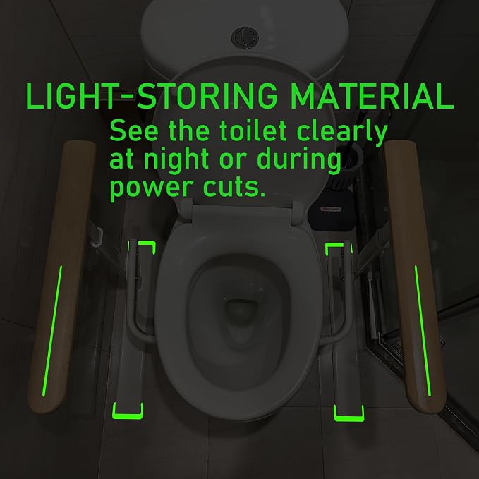 Toilet Safety Rails for Seniors - Toilet Safety Frame with Nighttime Reflective Armrests & Base, 3-Speed Height Adjustment, Toilet Support Frame Fits Most Toilets (Wood Color)