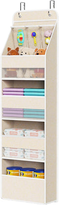 Univivi 5-Shelf Over Door Hanging Organizer Fabric Door Storage with 4 Large Pockets and 3 Small PVC Pockets Wall Mount Hanging Storage Organizers for Baby Nursery (Beige Pattern)