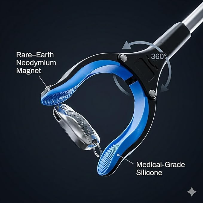 Grabber Reacher Tool - 32” Extra Long Foldable Gripper and Reaching Tool - Heavy Duty Pick Up Stick Grabbers for Seniors, Trash, Surgery Recovery Must Haves Gifts (Blue-2pc)