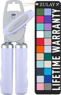 Zulay Kitchen Heavy Duty Stainless Steel Can Opener Manual with Bottle Opener - Rust Proof Manual Can Opener With Turn Knob & Comfy Soft Grip Handles - Airy Lilac