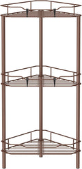 HuggieGems 3 Tier Floor Standing Corner Shower Caddy Organizer Shelf with Hooks, Bathroom Shelves Stand Rack, Coffee