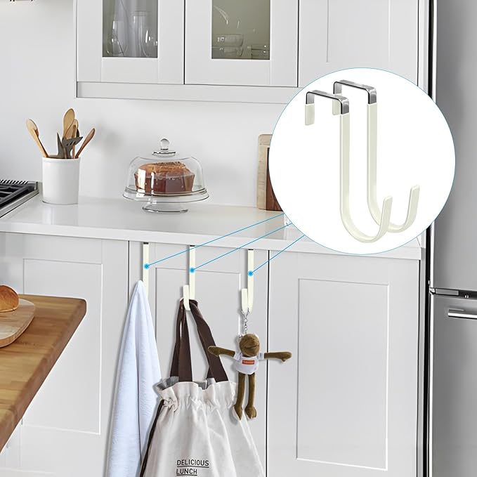 FYY Over the Door Hooks, 4 Pack Door Hangers Hooks with Rubber Prevent Scratches Heavy Duty Organizer Hooks for Living Room, Bathroom, Bedroom, Kitchen Hanging Clothes Towels Hats Coats Bags Beige