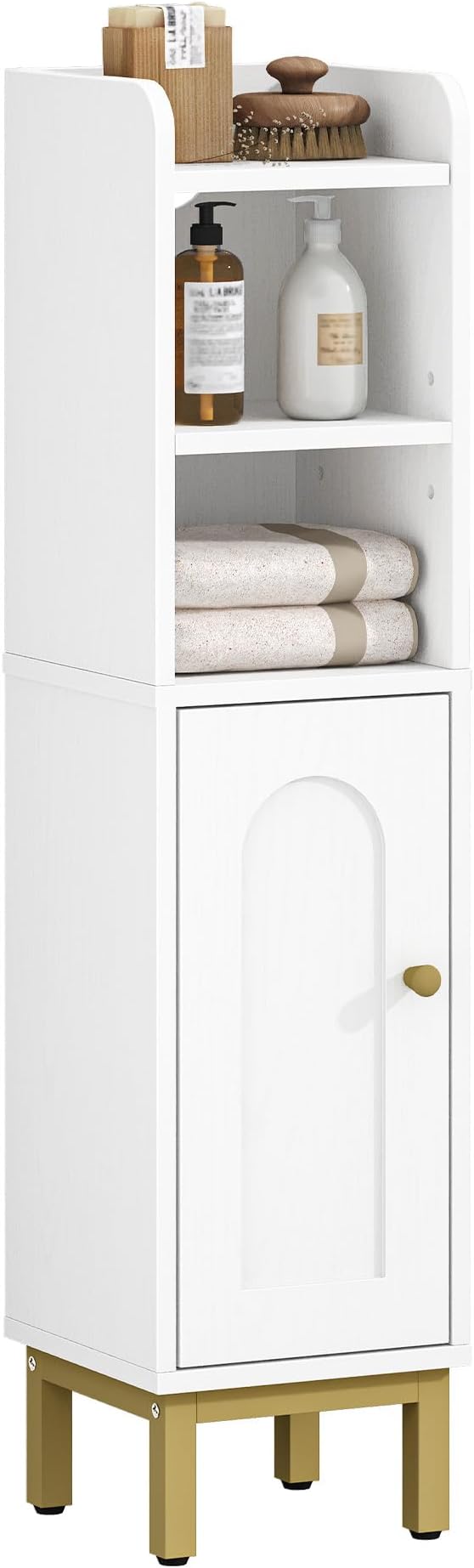 Hzuaneri Bathroom Storage Cabinet, Small Corner Floor Cabinet with Door and Shelves, Narrow Toilet Paper Holder, Bathroom Organizer with Adjustable Shelf, for Small Spaces, White BC08203X