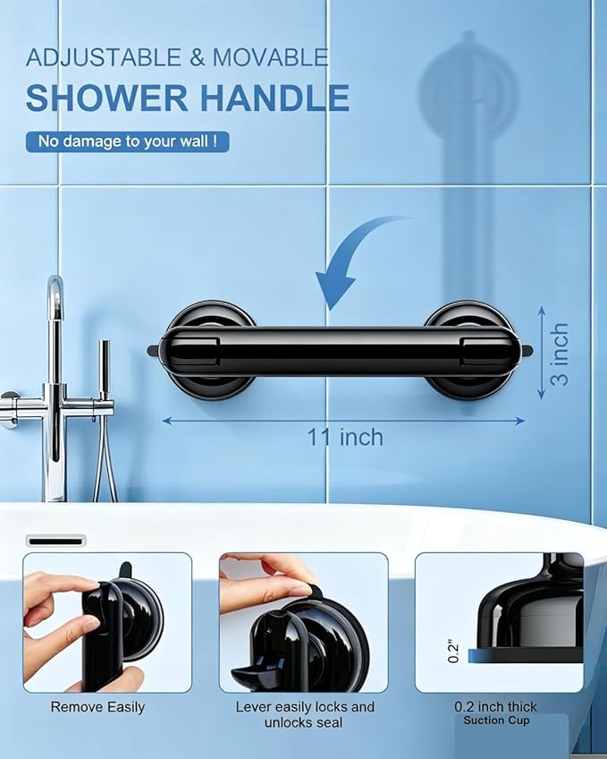 Grab Bars for Bathtubs and Shower (2 Pack), 11 Inch Shower Handle Bathroom Safety Suction Grab Bar for Bathtub for Elderly & Children