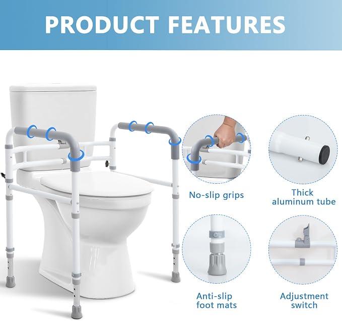 WeHwupe Toilet Rails - Toilet Safety Rail for Elderly Adults - Adjustable Bathroom Toilet Handles - Toilet Safety Frame & Rails - Toilet Grab Bars for Senior, Handicap & Disabled,Fits Most Toilets
