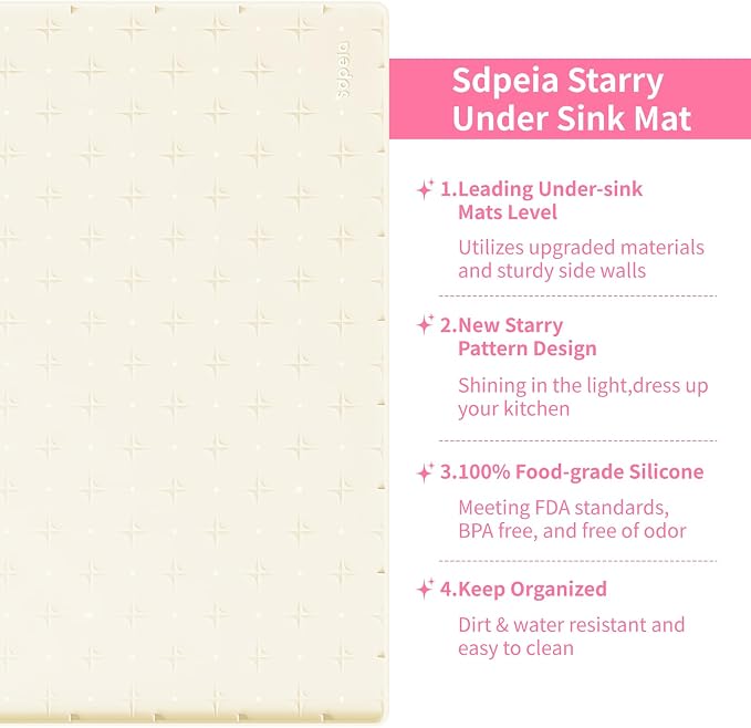 Sdpeia Under Sink Mat 19"×19" Waterproof Silicone Cabinet Liner & Sink Protector for Kitchen & Bathroom, Multi-Purpose Organizers Tray for Pets, Laundry, Cat Litter Mat