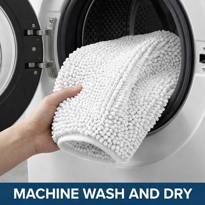Bathroom Rugs Sets 2 Piece,Super Absorbent Chenille Bath Mats and U-Shaped Toilet Rug,Strong PVC Non Slip Backing,Microfiber Washable Dry Quickly Bath Mats for Bathroom(20"x32"+20"x20"U,White)