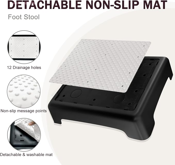 Bed Step for High Beds Adults - 3.35" Barefoot-Comfortable TPE Soft Pad Mobility Step Stool for Seniors & Post Surgery, 600lb Heavy Duty Anti-Flip Step for Car, SUV, RV & Bathroom (Black-Grey)