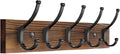 Optish 1 Pack Wooden Coat Rack Wall Mount, 16.1" Rustic Coat Hanger Hooks with 5 Double Hooks, Wall Coat Rack for Hat, Clothes, Bags, Jacket, Brown