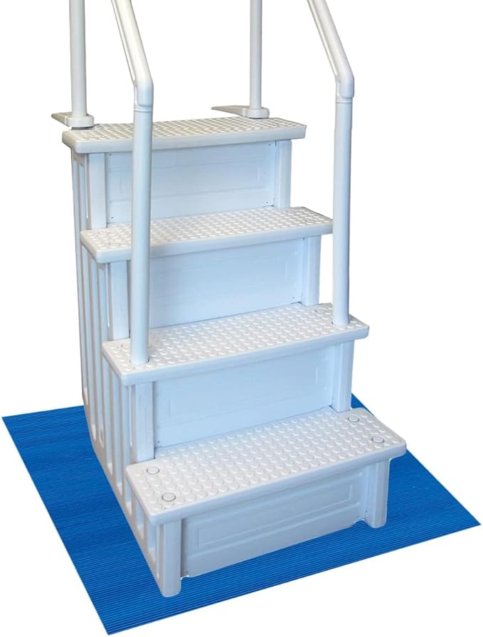 RESILIA Stay-Put Swimming Pool Ladder Mat - Non-Slip, Wide Ribbed, Protective Pad, 36 Inches x 36 Inches, 0.125 Inch Thick, Powder Blue, Made in USA