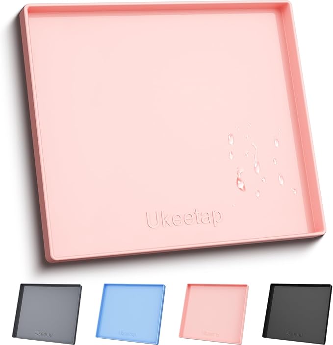 ukeetap Extra Thick Silicone Mat Waterproof with Raised Edge 22" x 19", Under Sink Mat for Kitchen & Bathroom, Kitchen Cabinet Liner, Multi-Purpose for Storage & Protection, Pink